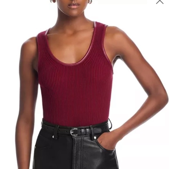 Jonathan Simkhai Tops - Simkhai Cobain Tank Oxblood Red NWOT Ribbed with Faux Leather Trim